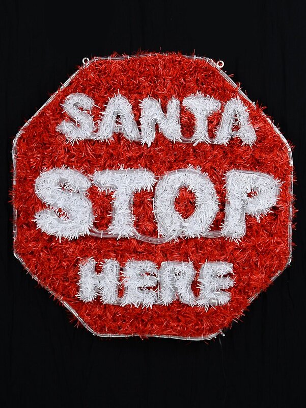 76cm Dynamic Santa Stop Here Red Tinsel Outdoor LED Christmas Light Display — image 6