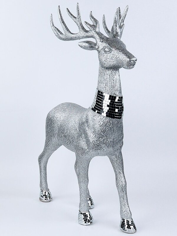 76cm Large Silver Glitter & Mirror Tile Accented Reindeer Ornament — image 3