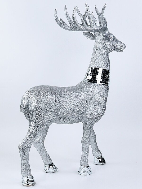 76cm Large Silver Glitter & Mirror Tile Accented Reindeer Ornament — image 4