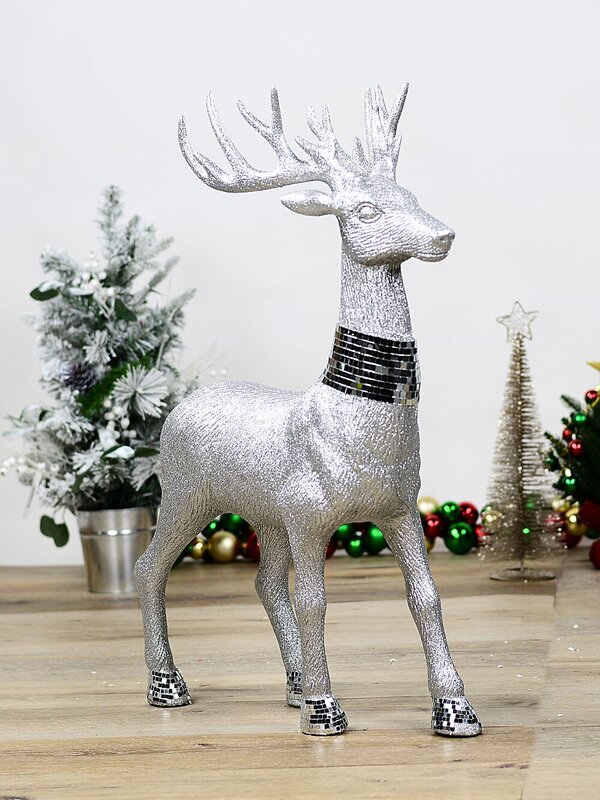 76cm Large Silver Glitter & Mirror Tile Accented Reindeer Ornament — image 2