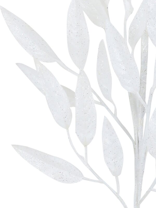 White With Silver Glitter Gum Leaf Look Spray Long Christmas Stem | 76cm — image 4