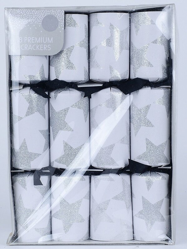 8 x 35cm White With Silver Glitter Stars Large Christmas Cracker Bon Bons — image 2