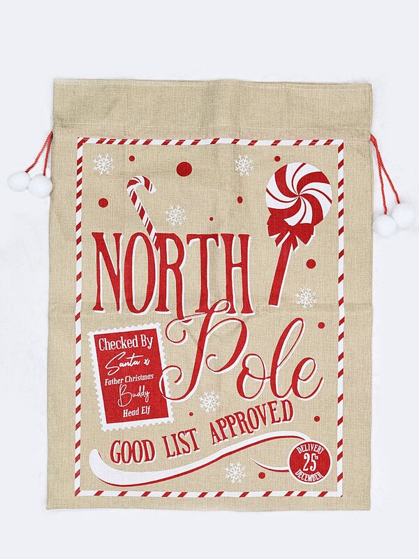 Jute North Pole Good List Approved Checked By Santa & Buddy Gift Sack | 80cm — image 6