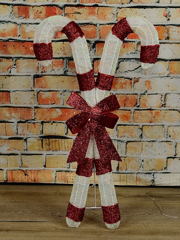 85cm Candy Canes & Bow Tinsel Mesh Outdoor Warm White LED Display — image 4