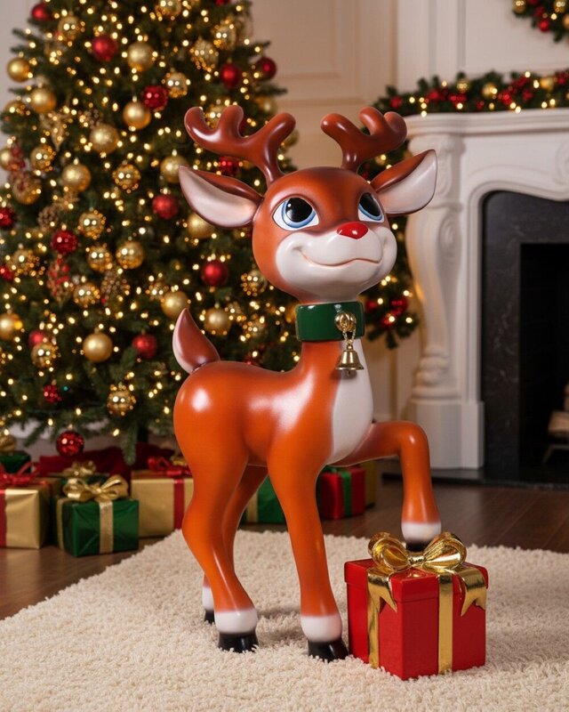 89cm Cute Reindeer Calf With Gift Life Size Resin Christmas Ornament — image 5