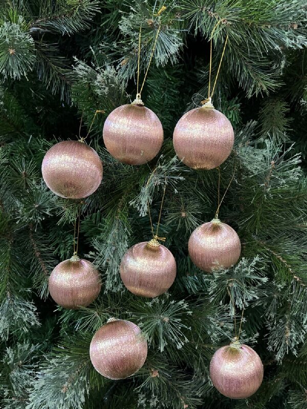 8x Opulent Pink & Gold Statement Metallic Thread Baubles | 75mm — image 2