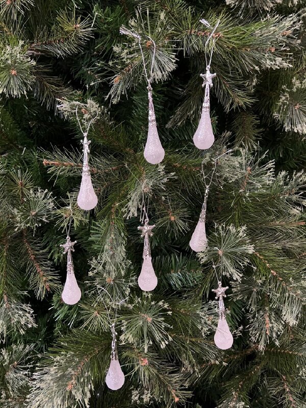 8x White Glitter Teardrop Icicle Whimsical Essential Ornaments | 11cm — image 2