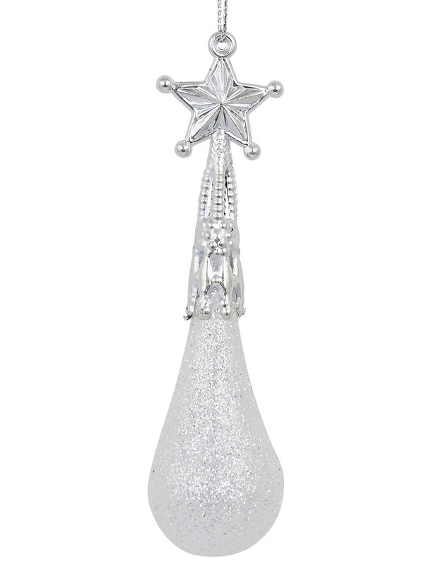 8x White Glitter Teardrop Icicle Whimsical Essential Ornaments | 11cm — image 4