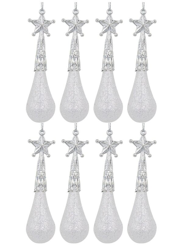 8x White Glitter Teardrop Icicle Whimsical Essential Ornaments | 11cm — image 3