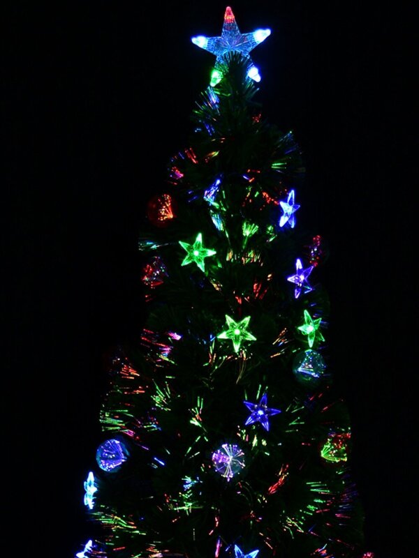 90cm Multi Colour Fibre Optic Christmas Tree With Baubles, LED Stars & 90 Tips — image 4