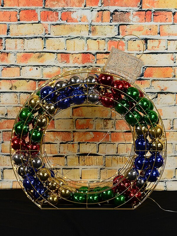 90cm Outdoor 3D Gold Wireframe Bauble LED Display With Metallic Baubles — image 4