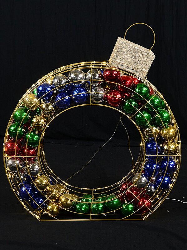 90cm Outdoor 3D Gold Wireframe Bauble LED Display With Metallic Baubles — image 3