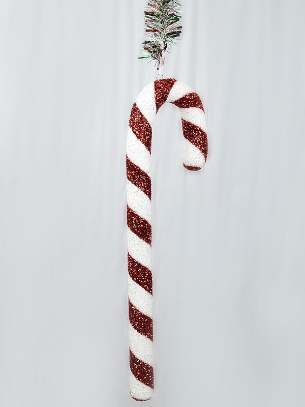 Red & White Swirl Christmas Candy Cane Tinsel Plaque Ornament | 90cm — image 5