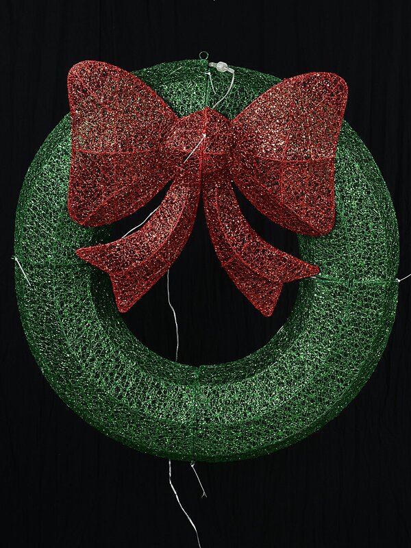 92cm Green & Red With Twinkle LED Mesh Wreath & Bow Light Display — image 4