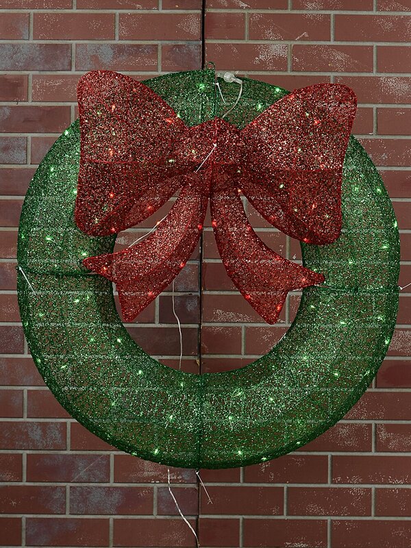 92cm Green & Red With Twinkle LED Mesh Wreath & Bow Light Display — image 5