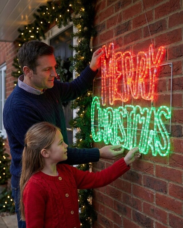 94cm Red Green & Cool White LED Merry Christmas Motif With Twinkle Effect — image 3