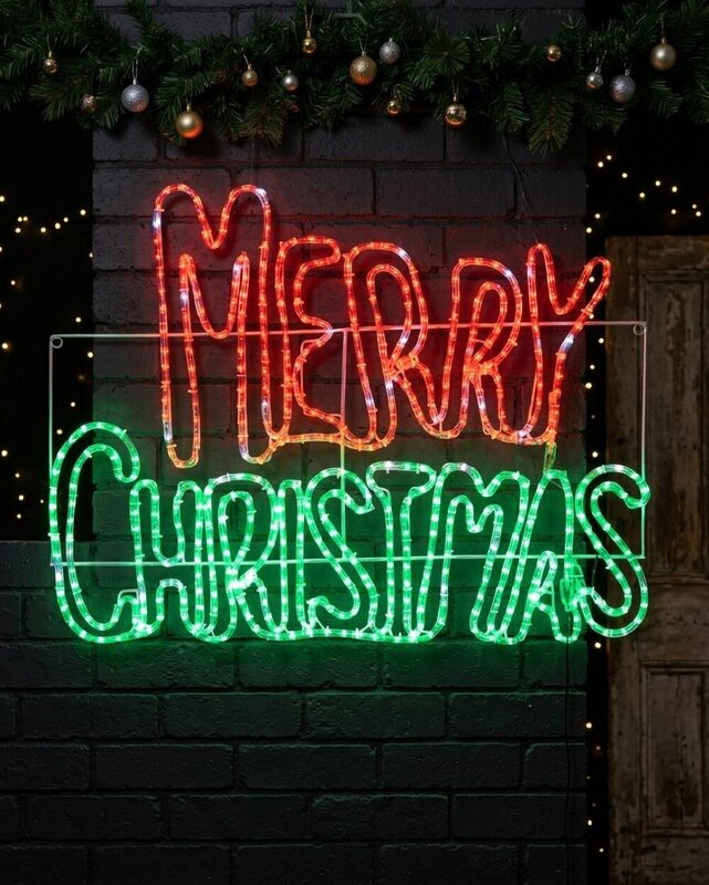 94cm Red Green & Cool White LED Merry Christmas Motif With Twinkle Effect — image 2
