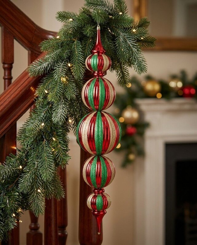 Royal Stripe Red Green & Gold Multi Colour Large Display Finial | 94cm — image 4