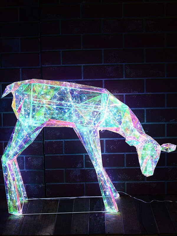 97cm Iridescent Holographic & Cool White LED Feeding Reindeer Light Display — image 3