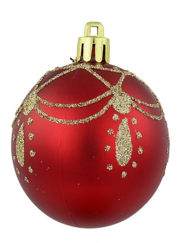 9x 60mm Red Baubles With Gold Stripe, Draped & Ornate Designs — image 4