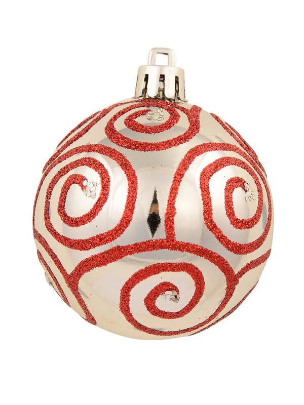 9x 60mm Red & Silver Christmas Baubles With Four Glitter Designs & Metallic — image 9