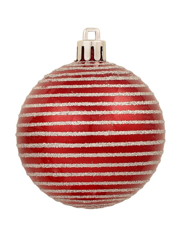 9x 60mm Red & Silver Christmas Baubles With Four Glitter Designs & Metallic — image 4