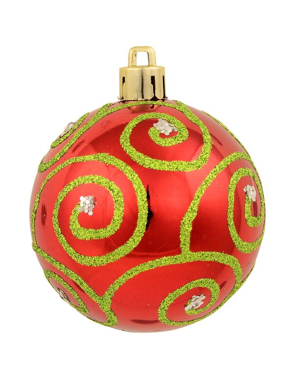 9x Timeless Red & Green Essential Ornate Glitter Ball Bauble Set | 60mm — image 9