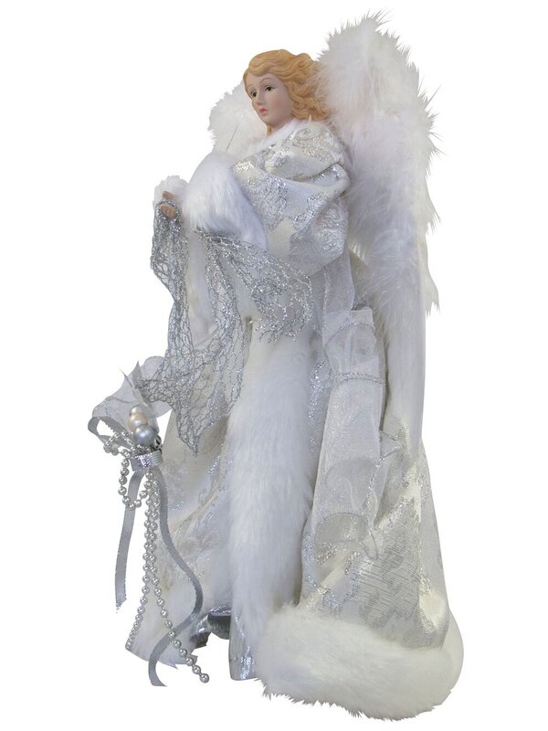 Angel With White Dress & Ceramic Face Tree Top Decoration - 30cm — image 2