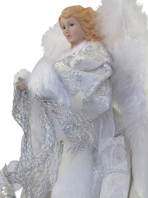 Angel With White Dress & Ceramic Face Tree Top Decoration - 30cm — image 6