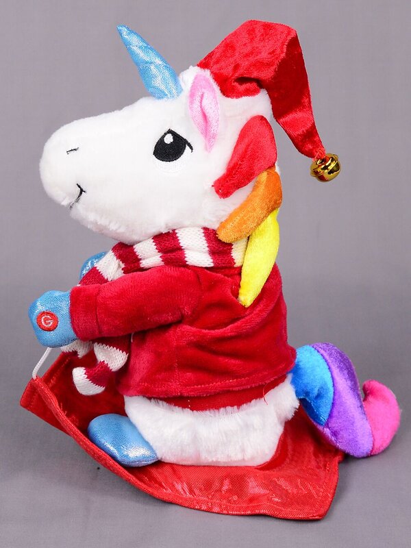 Animated & Colourful Christmas Unicorn On Sled - 23cm