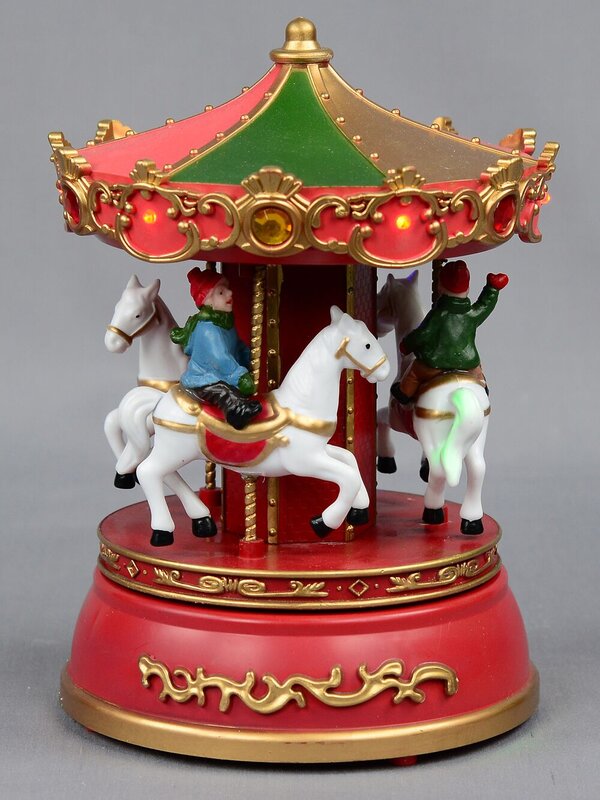 Animated, Illuminated & Musical Christmas Village Carousel Scene - 18cm