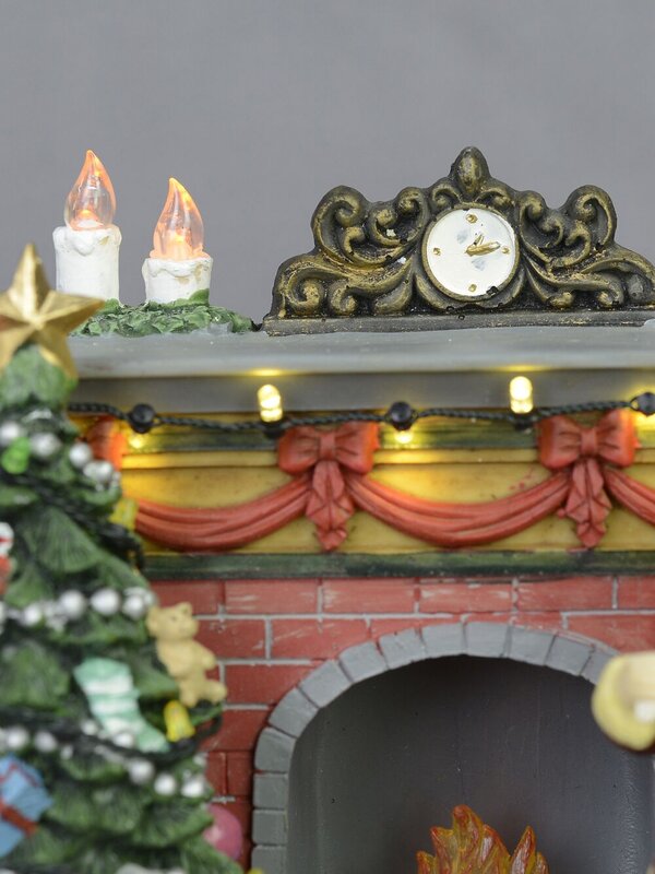 Animated & Illuminated Santa By The Fireplace Scene - 20cm