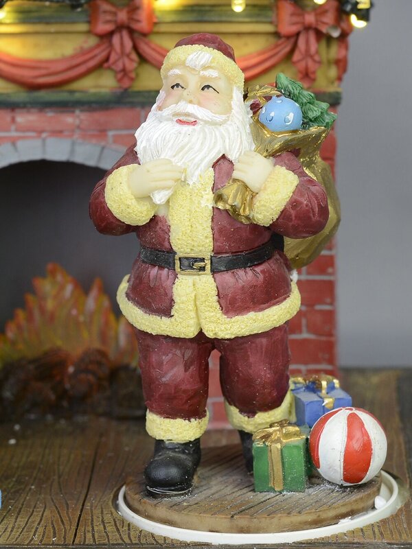 Animated & Illuminated Santa By The Fireplace Scene - 20cm