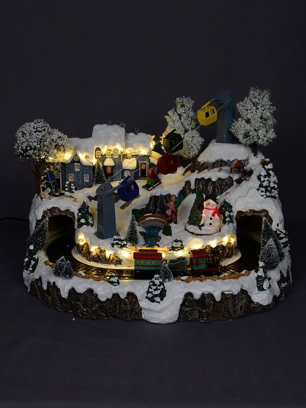 Animated & Illuminated Winter Snow Covered Village with Train & Cable Car - 38cm — image 2