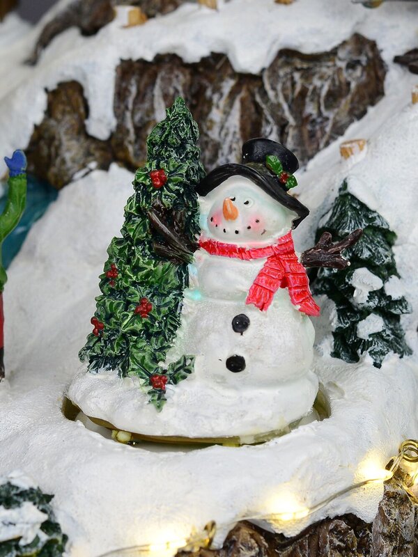 Animated & Illuminated Winter Snow Covered Village with Train & Cable Car - 38cm — image 4