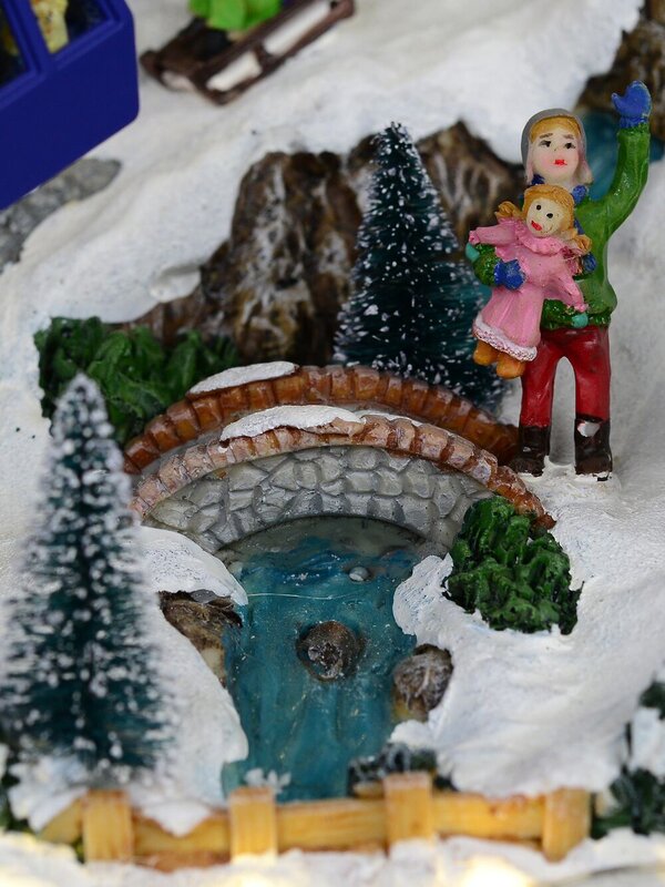 Animated & Illuminated Winter Snow Covered Village with Train & Cable Car - 38cm — image 5