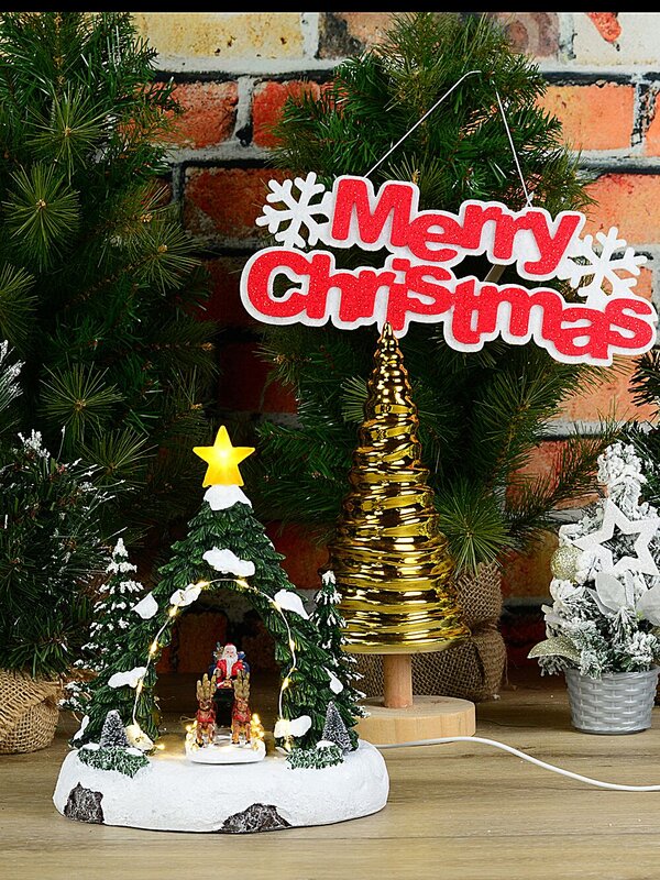 Animated Musical Santa, Sleigh & Reindeer Under LED Arch | 24cm — image 3