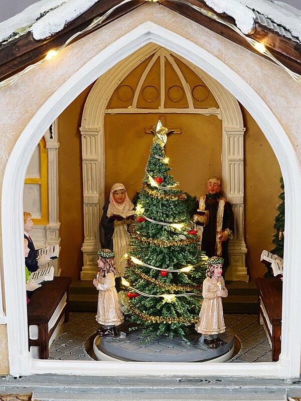 Animated Musical Vigil Of The Nativity Church With LED Rotating Tree | 35cm — image 5