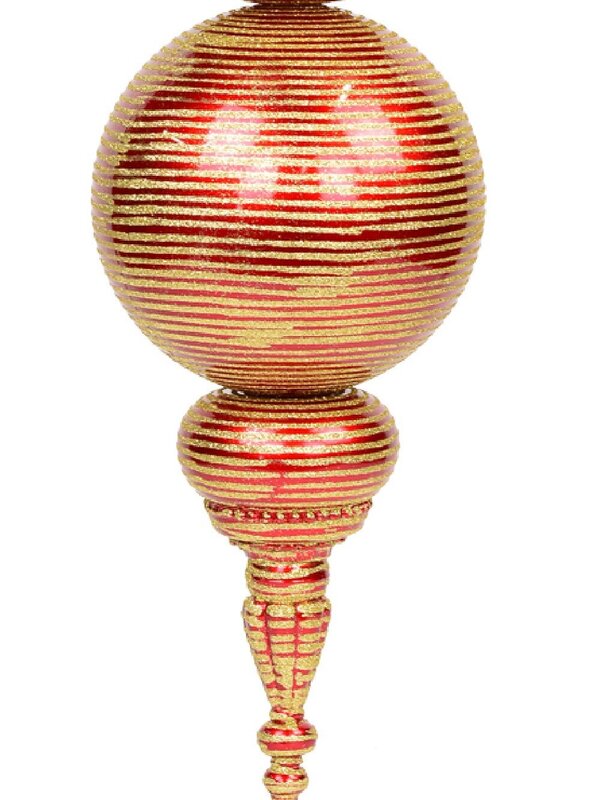 Apple Red With Gold Glitter Striping Large Finial Display Decoration - 85cm