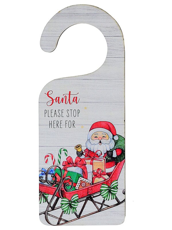 Assorted Rustic Wooden Santa Stop Here Door Hanger | 23cm — image 2