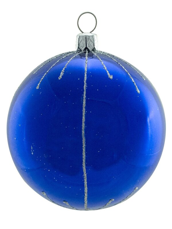 Assorted Blue With Silver Glittered Patterns Baubles - 6 x 80mm — image 2