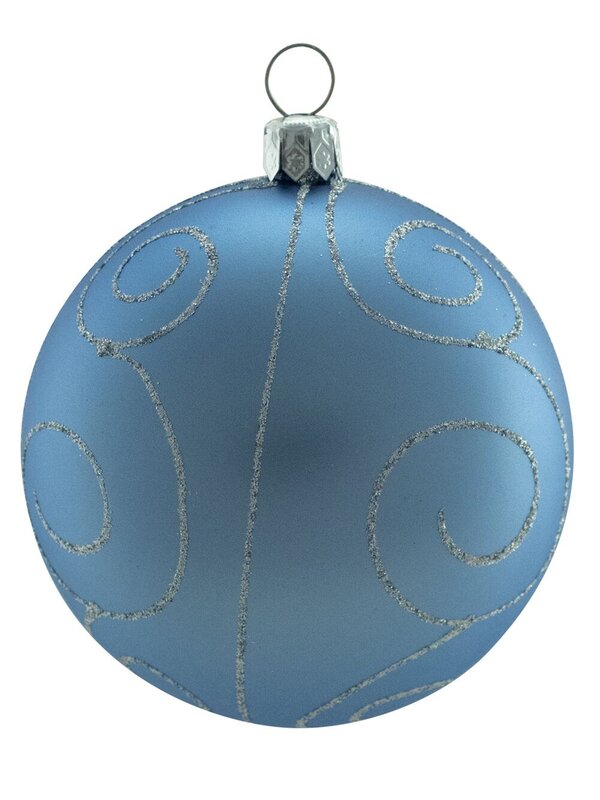 Assorted Blue With Silver Glittered Patterns Baubles - 6 x 80mm — image 3