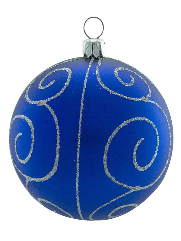 Assorted Blue With Silver Glittered Patterns Baubles - 6 x 80mm — image 6