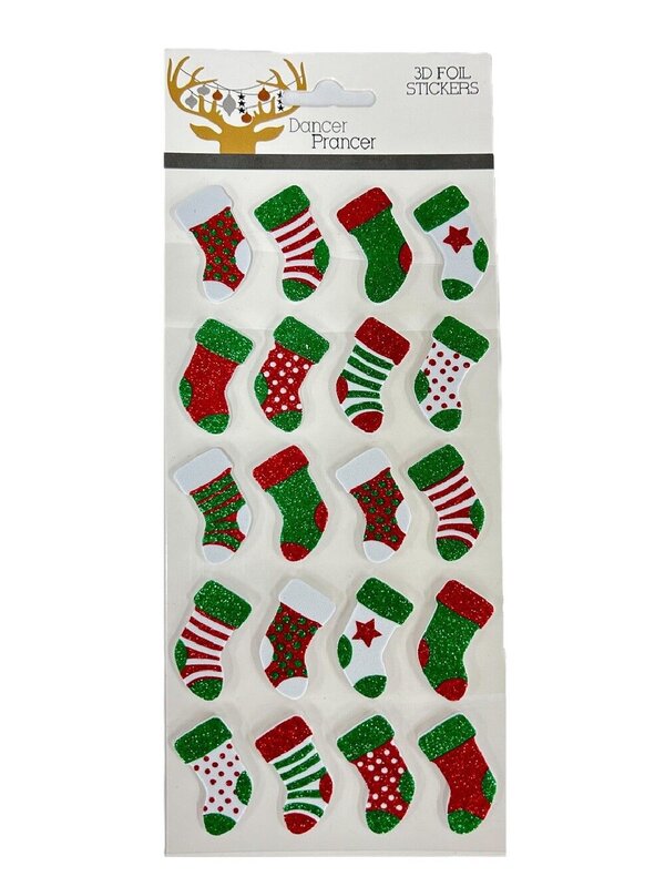Assorted Christmas Tree Or Stocking Foil Stickers With Glitter — image 2