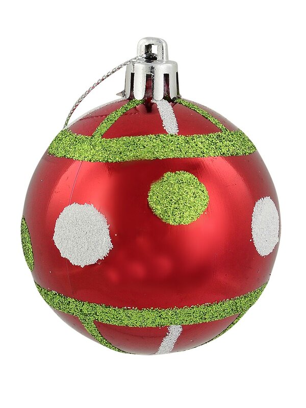 Assorted Red, Green & Silver Pattern Baubles - 6 x 60mm