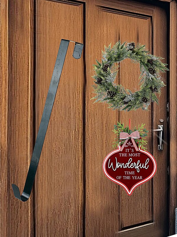 Assorted Red Or Green Metal Wreath Hanger | 36cm Over Door Hook Holds 11kg — image 7