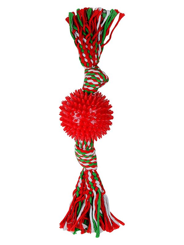 Assorted Red Or Green Spiky Ball Dog Toy with Tug Rope | Festive Pet Play — image 4