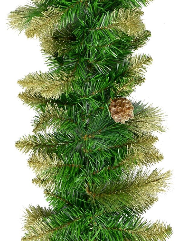 Balsam Pine Garland With 193 Gold Glittered Tips, Pine Cones & Berries - 2.7m