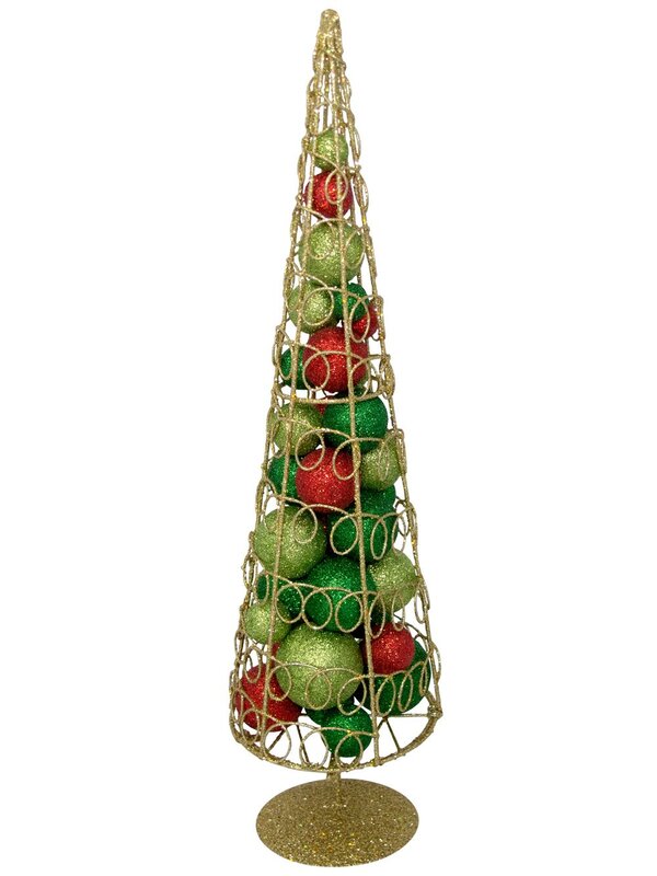 Bauble Filled Gold Glitter Wire Cone Table Top Tree - 45cm — image 2