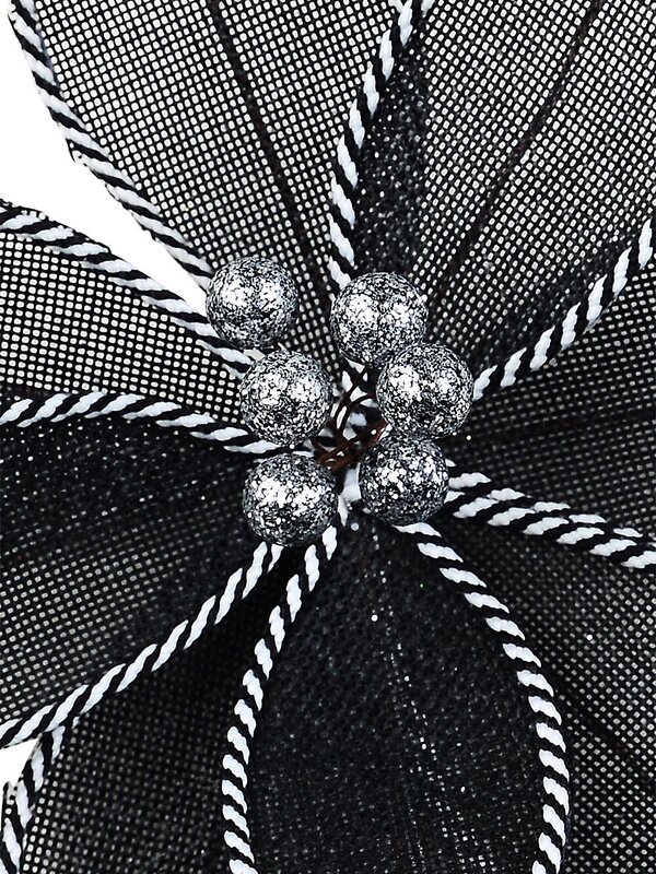 Black Mesh & White Twisted Cord Poinsettia Christmas Tree Clip Pick | 26cm — image 3